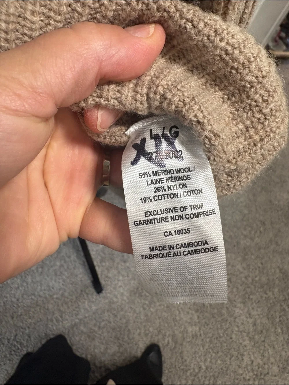 NWT Tahari Merino Wool Blend Taupe Cowl-Neck Sweater - Picture 9 of 12
